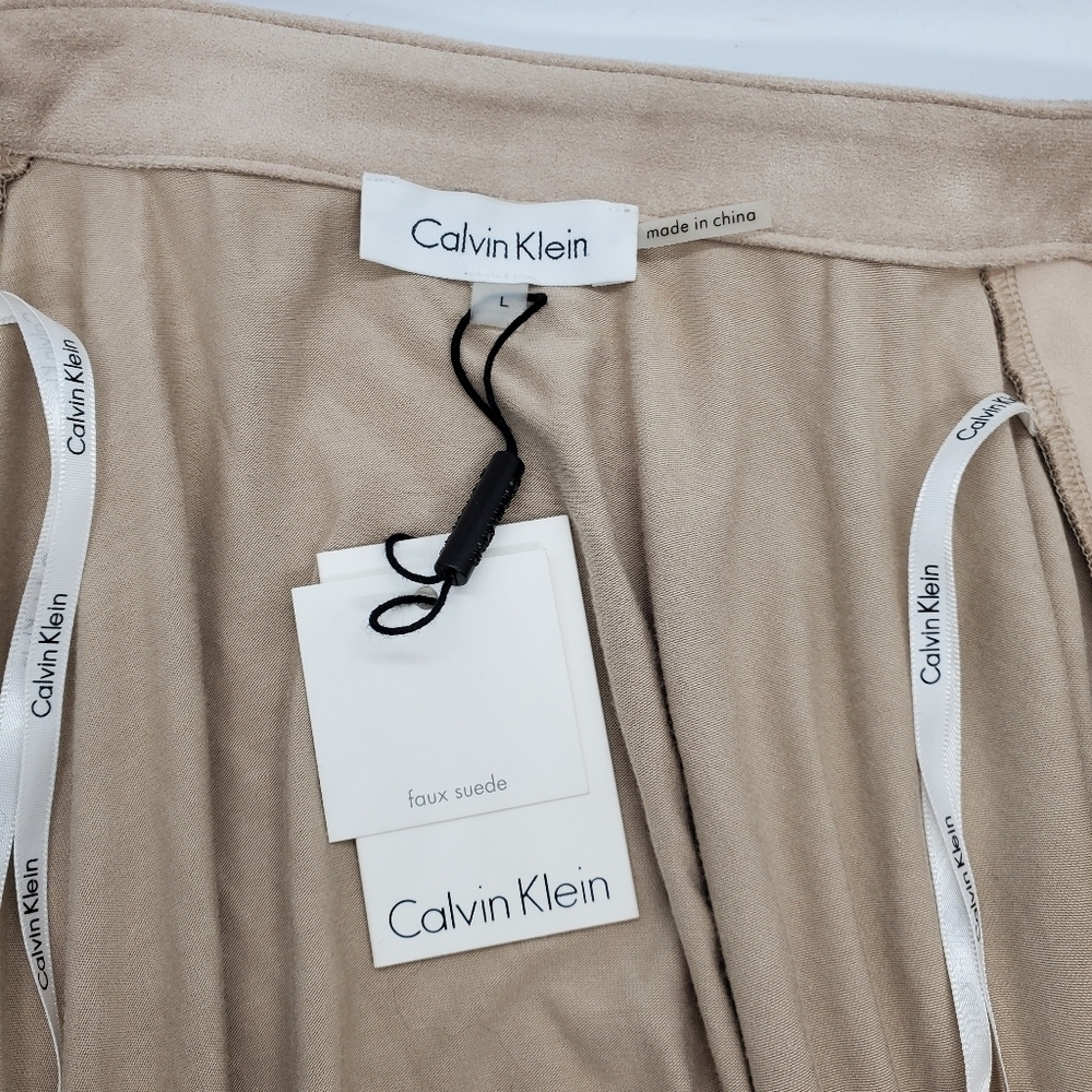 Calvin Klein Beige Faux Suede Long Sleeve Blazer Cardigan - Picture 3 of 4